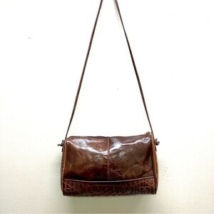 Vintage Portofino Collection brown genuine Leather Crocodile Crossbody Bag boho